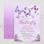 Boho Cute Paarse Floral Butterfly Girl Baby shower Kaart (Voorkant / Achterkant)