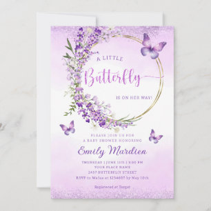 Boho Cute Paarse Floral Butterfly Girl Baby shower Kaart