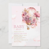 Boho Cute Pink Floral Balloon Girl Baby shower Kaart (Voorkant)