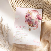 Boho Cute Pink Floral Balloon Girl Baby shower Kaart