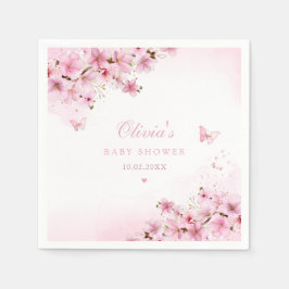 Boho Cute Pink Floral Butterfly Girl Baby shower Servet