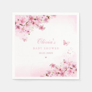 Boho Cute Pink Floral Butterfly Girl Baby shower Servet