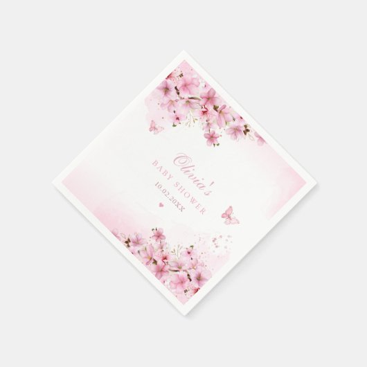 Boho Cute Pink Floral Butterfly Girl Baby shower Servet (Hoek)