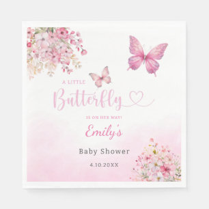 Boho Cute Pink Floral Butterfly Girl Baby shower Servet