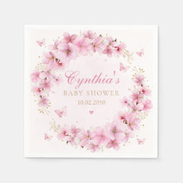 Boho Cute Roze Waterverf Bloemengirl Baby Shower Servet
