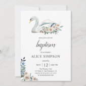 Boho Cute Swan Dusty Blue Beige Flowers Baptisme Kaart (Voorkant)