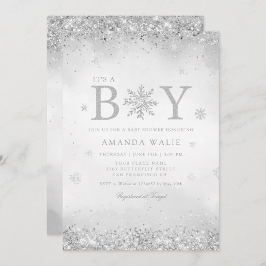 Boho Cute Waterverf Blue Het is een Baby shower. Kaart (Voorkant / Achterkant)