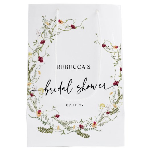 Boho Cute Wildflower Vrijgezellenfeest Middelgrote Medium Cadeauzakje (Achterkant)