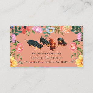 Boho Dachshund Huisdier Oppas Wilde Bloemen Koraal Visitekaartje