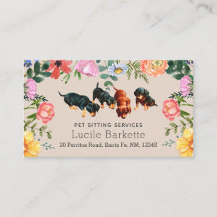 Boho Dachshunds Pet Sitting Wilde Bloemen Beige Visitekaartje