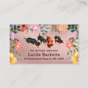 Boho Dachshunds Pet Sitting Wilde Bloemen Roze Fol Visitekaartje