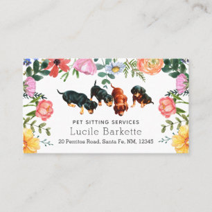 Boho Dachshunds Pet Sitting Wilde Bloemen Wit Visitekaartje