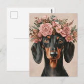 Boho Dackel mit Blumenkranz Briefkaart (Voorkant / Achterkant)