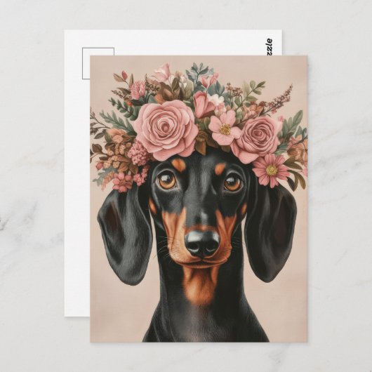 Boho Dackel mit Blumenkranz Briefkaart (Voorkant / Achterkant)