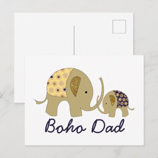 Boho Dad, Gold Elephant Briefkaart (Voorkant / Achterkant)