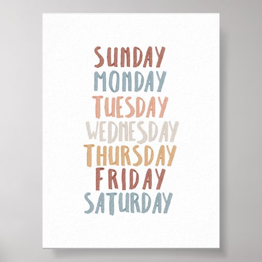 Boho dagen van de week educatief poster (Voorkant)