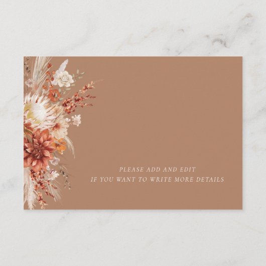 Boho Dahlia Wildflower Elegante bruiloft Details Informatiekaartje (Achterkant)