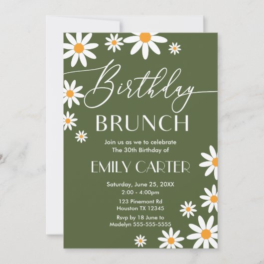 Boho Daisies Birthday Brunch Party Invitation  Kaart (Voorkant)