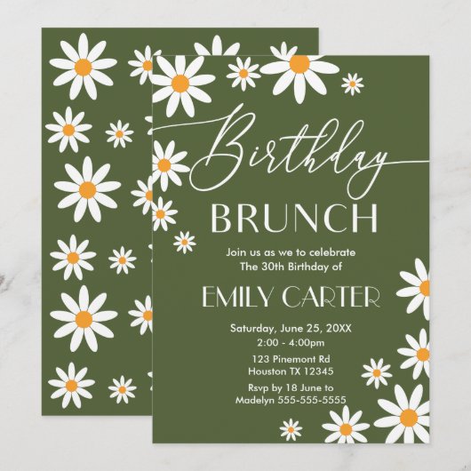 Boho Daisies Birthday Brunch Party Invitation  Kaart (Voorkant / Achterkant)
