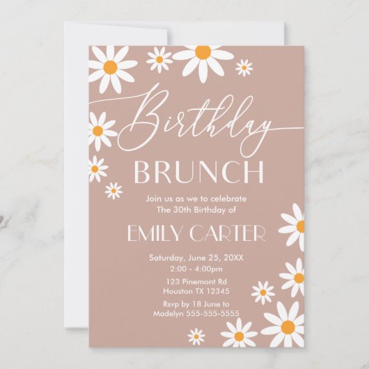 Boho Daisies Birthday Brunch Party Invitation Kaart (Voorkant)