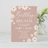 Boho Daisies Birthday Brunch Party Invitation Kaart (Staand voorkant)
