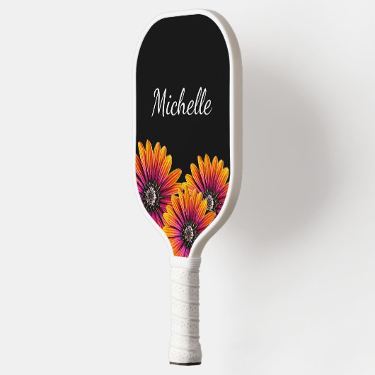 Boho Daisies Botanische Rustiek Zwart Pickleball Paddle (Links)