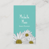 Boho Daisies Botanische Trendy Blauwgroen Visitekaartje (Voorkant)
