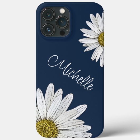 Boho Daisies Gepersonaliseerde Bloemen Navy Blauw Case-Mate iPhone Case (Achterkant)