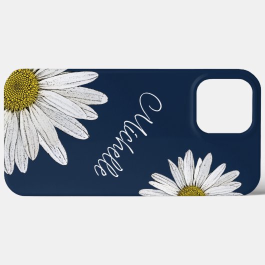 Boho Daisies Gepersonaliseerde Bloemen Navy Blauw Case-Mate iPhone Case (Achterkant (horizontaal))