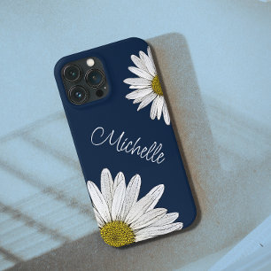 Boho Daisies Gepersonaliseerde Bloemen Navy Blauw Case-Mate iPhone Case