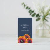 Boho Daisies Kleurrijke Botanische Marine Blauw Visitekaartje (Staand voorkant)