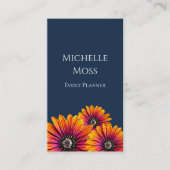 Boho Daisies Kleurrijke Botanische Marine Blauw Visitekaartje (Voorkant)