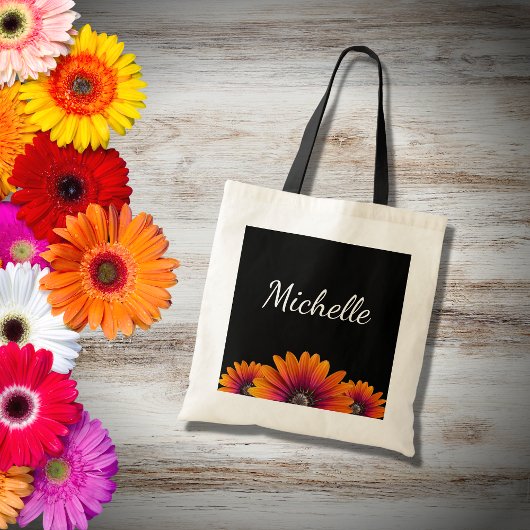 Boho Daisies Kleurrijke Botanische Zwart Tote Bag