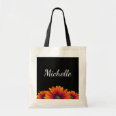 Boho Daisies Kleurrijke Botanische Zwart Tote Bag (Voorkant)