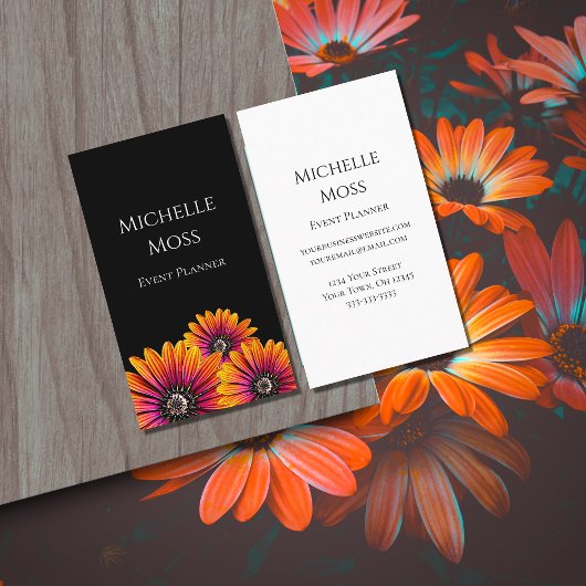 Boho Daisies Kleurrijke Botanische Zwart Visitekaartje