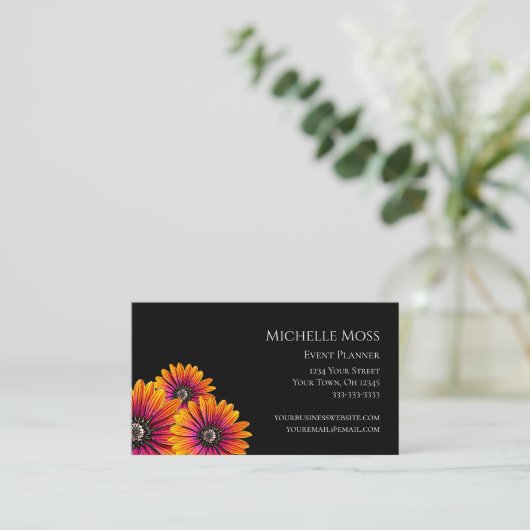 Boho Daisies Modern Botanisch Zwart Wit Visitekaartje (Staand voorkant)