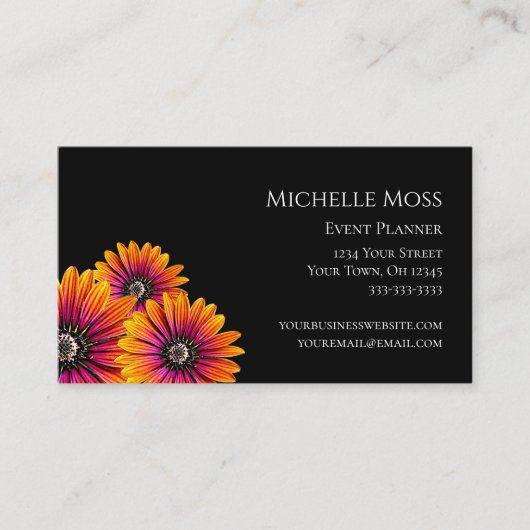 Boho Daisies Modern Botanisch Zwart Wit Visitekaartje (Voorkant)