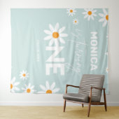 Boho Daisies One Birthday Party banner Wandkleed (In Situ (horizontaal))