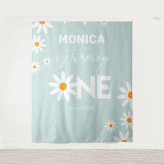 Boho Daisies One Birthday Party banner Wandkleed