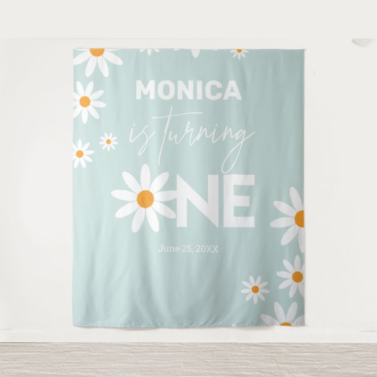 Boho Daisies One Birthday Party banner Wandkleed (Voorkant)