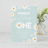 Boho Daisies One Birthday Party invitation Kaart (Staand voorkant)