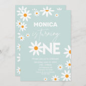 Boho Daisies One Birthday Party invitation Kaart (Voorkant / Achterkant)