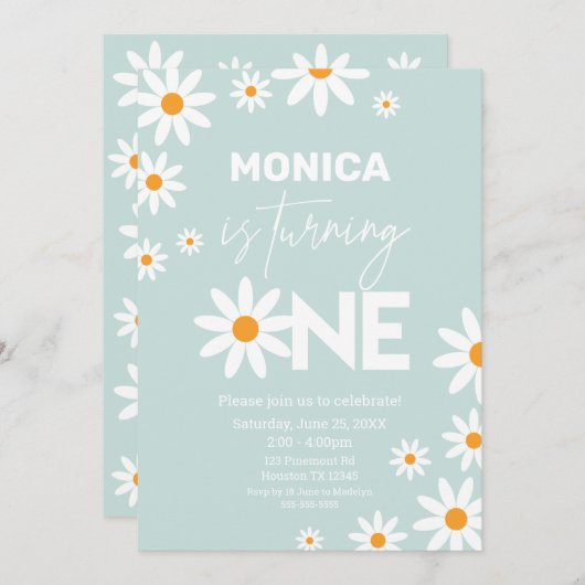 Boho Daisies One Birthday Party invitation Kaart (Voorkant / Achterkant)
