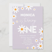 Boho Daisies One Birthday Party lilac invitation Kaart (Voorkant)