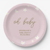 Boho Daisies Roze Goud Oh Baby Meisje Douche Papieren Bordje (Voorkant)