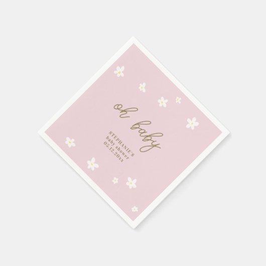 Boho Daisies Roze Goud Oh Baby Meisje Douche Servet (Hoek)