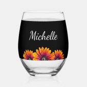 Boho Daisies Rustiek Bloemen Botanisch Zwart Wijnglas Zonder Voet (Voorkant)