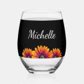 Boho Daisies Rustiek Bloemen Botanisch Zwart Wijnglas Zonder Voet (Achterkant)