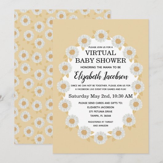 Boho Daisies Virtual Baby shower Invitation Kaart (Voorkant / Achterkant)