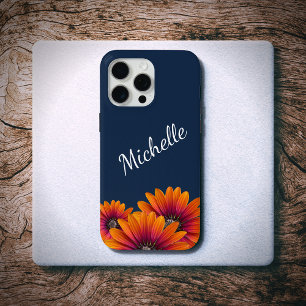 Boho Daisies Whimsical Botanical Navy Blauw iPhone 15 Pro Max Hoesje